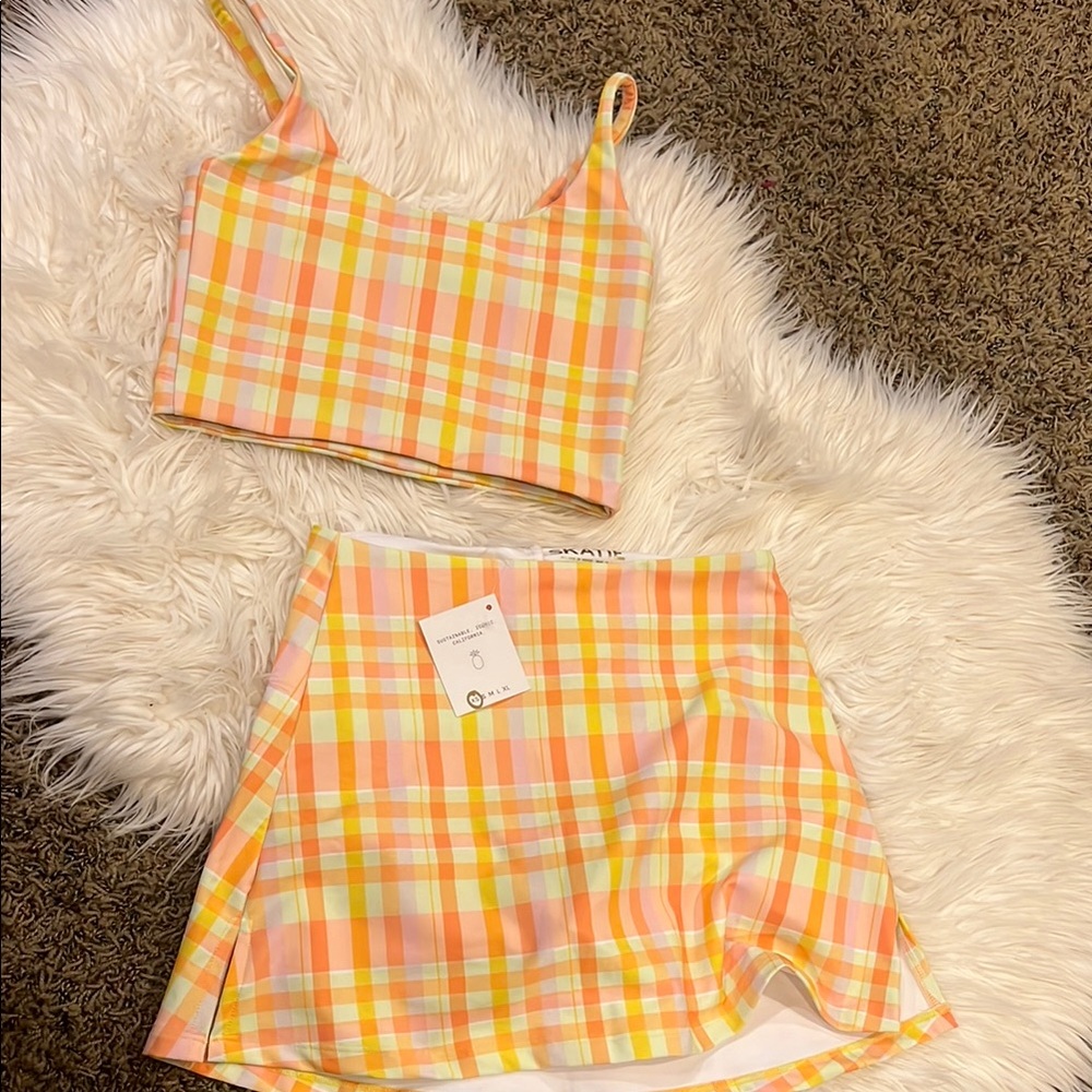 Skatie Orange and Yellow A-Line Mini Skirt Set